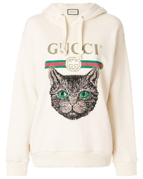 Gucci Mystic Cat Logo Hoodie in Natural 